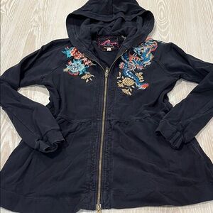 Johnny Was Embroidered Black Hooded Jacket sz Small S